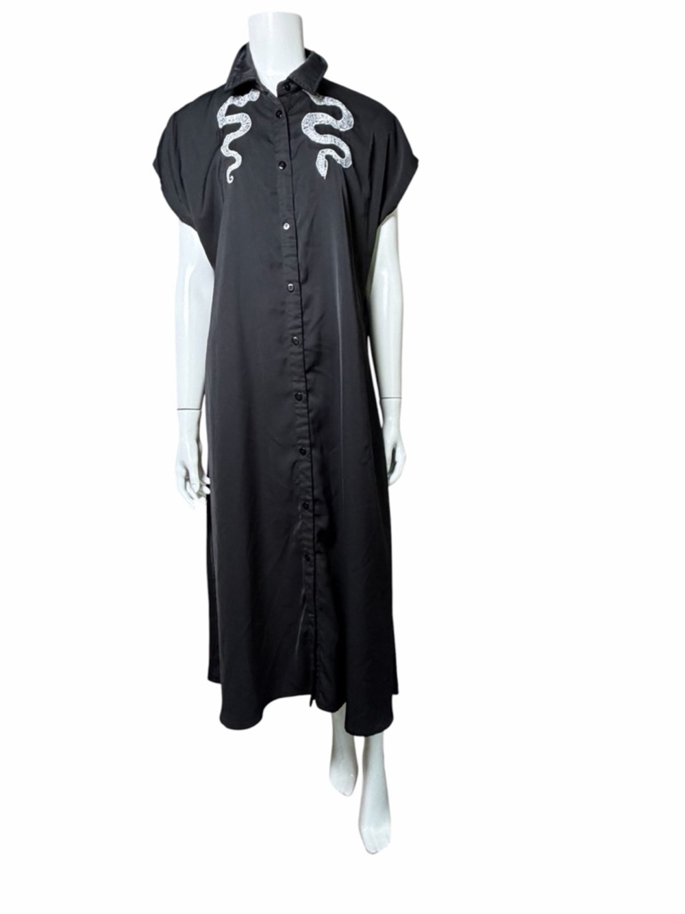 Disturbia Slither Midi Dress Black Snake Embroidered Shirt Dress US 4 - Picture 2 of 13